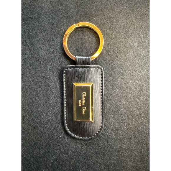 Dior Other - Vintage Christian Dior Black Leather Gold Medallion Key Ring